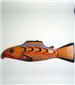 Wooden wall art of a fish with bright colors titled 